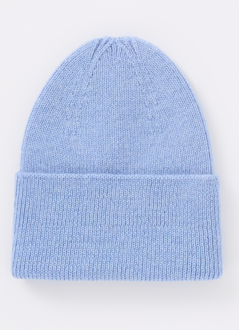 Hvid - Fonzie Newborn muts van merino wol - Lichtblauw