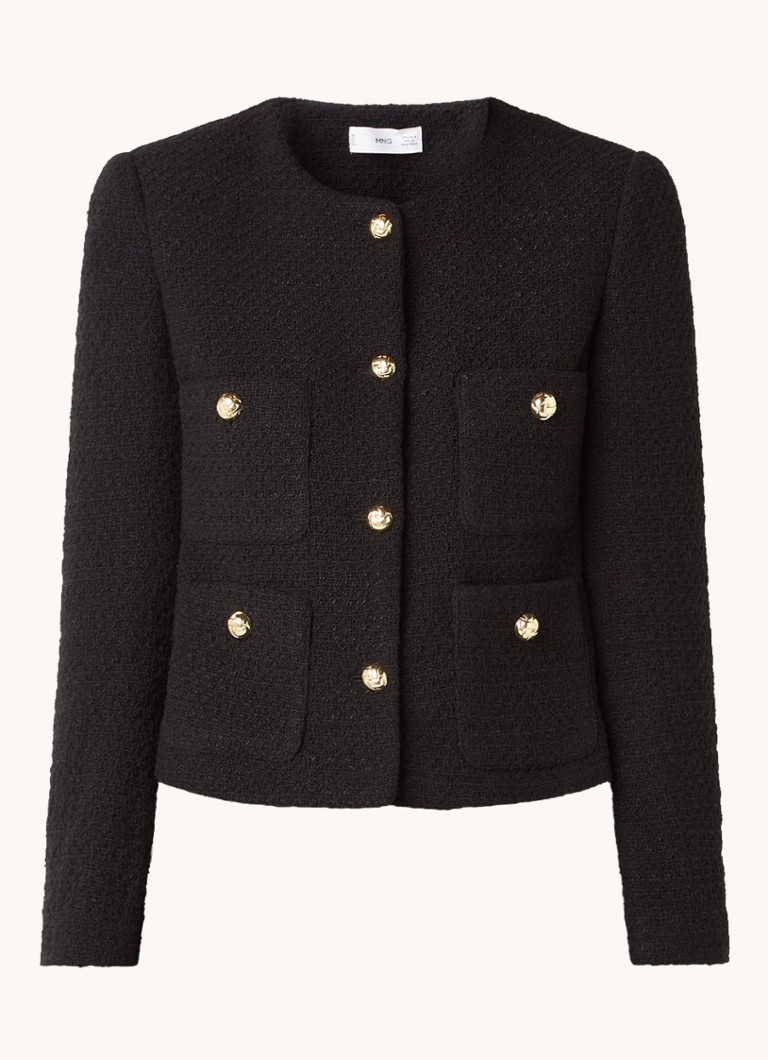 Mango Wintour blazer met tweed look en sierknopen