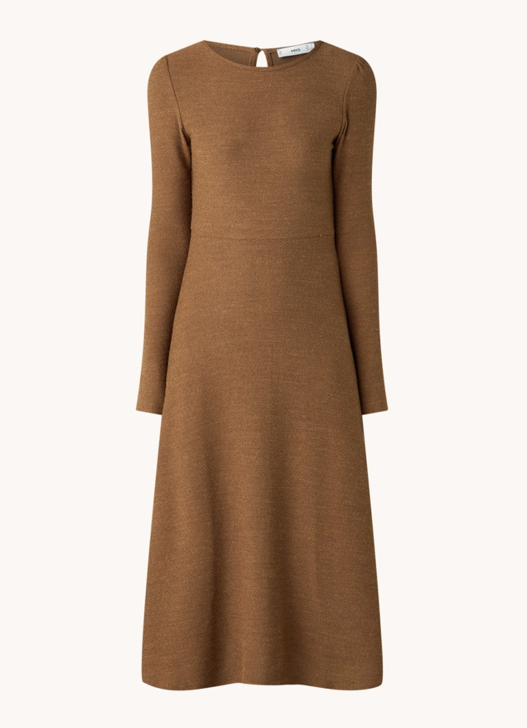 Mango gebreide A lijn jurk met textuur bruin online kopen