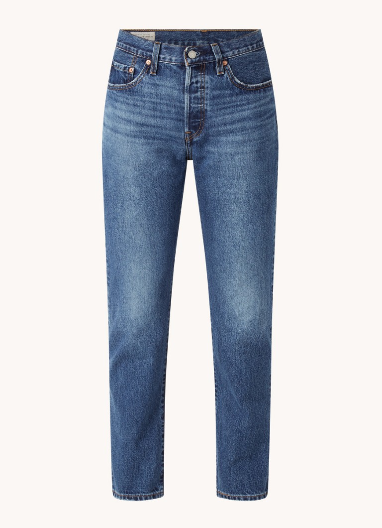 Levi's 501 high waist straight leg cropped jeans met medium wassing