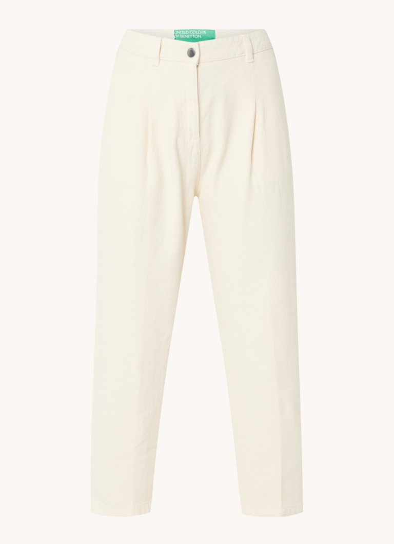 Benetton High waist straight fit cropped chino met plooidetail