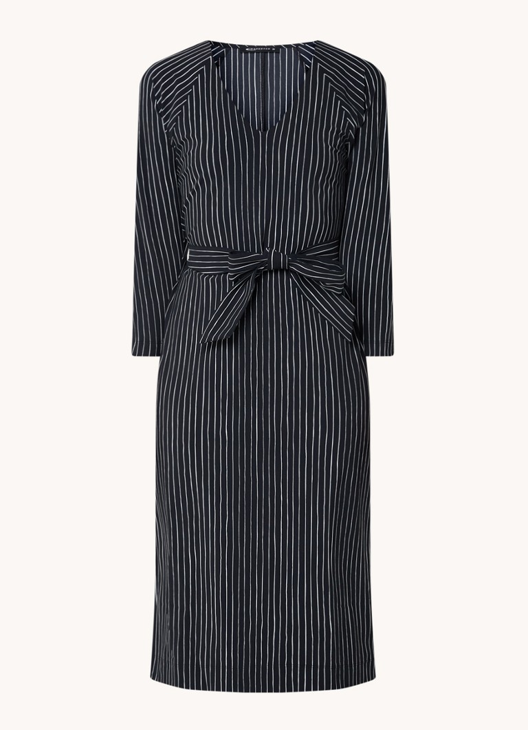 Expresso Midi jurk van travelstof met streepprint en strikceintuur online kopen