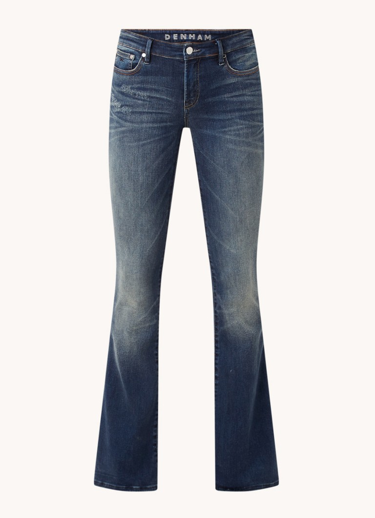 Denham Farrah low waist super flared fit jeans met donkere wassing