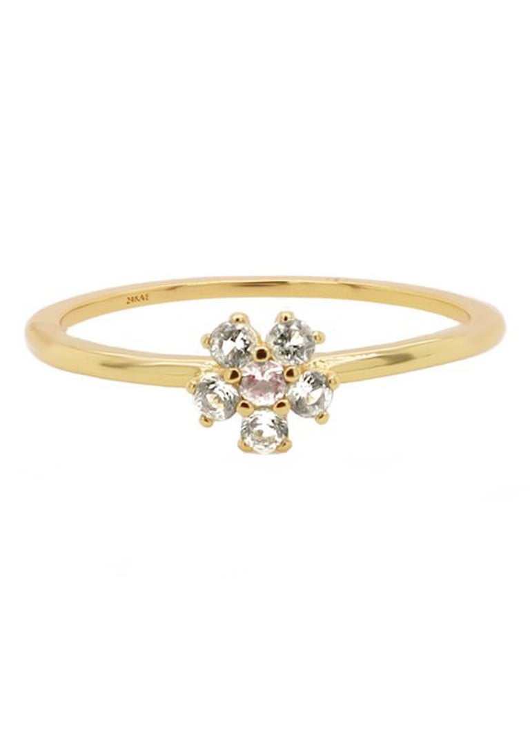 24Kae Ringen Ring met bloem van kleurstenen 925 Sterling zilver geelgoud verguld 12428Y Goudkleurig online kopen