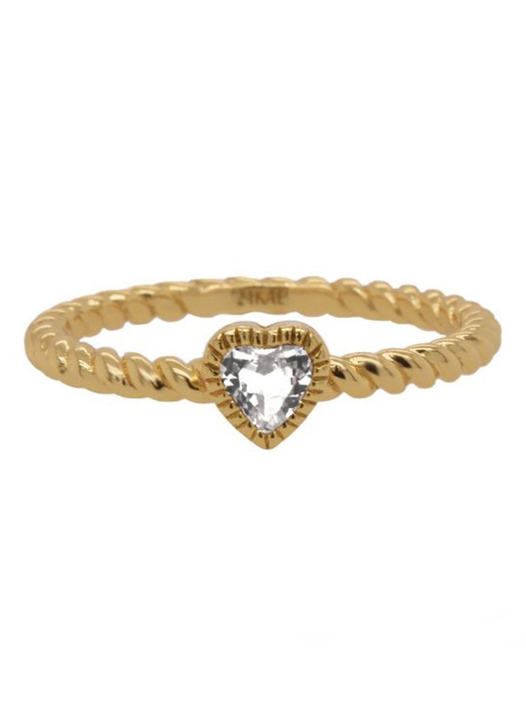 24Kae Ringen Ring met hart en nano steen 925 Sterling zilver geelgoud verguld 12417Y Goudkleurig online kopen