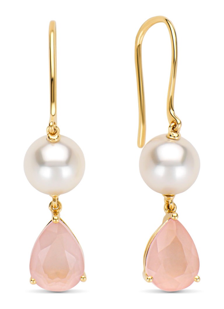 Diamond Point Geelgouden oorsieraden, 2.43 ct roze kwarts, Riviè, ra