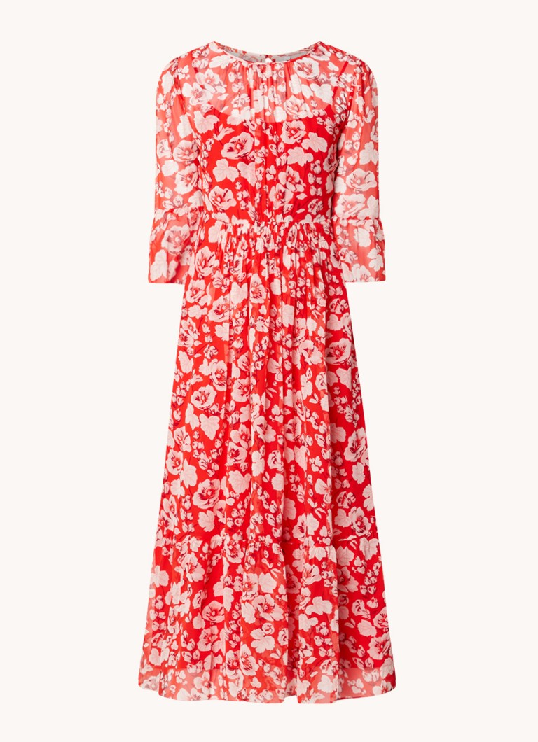 Lourdes gelaagde maxi jurk van zijde met bloemenprint Vergelijk prijzen