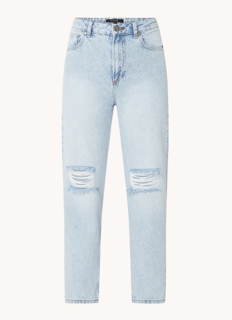 NIKKIE Bibi high waist straight leg cropped jeans met ripped details