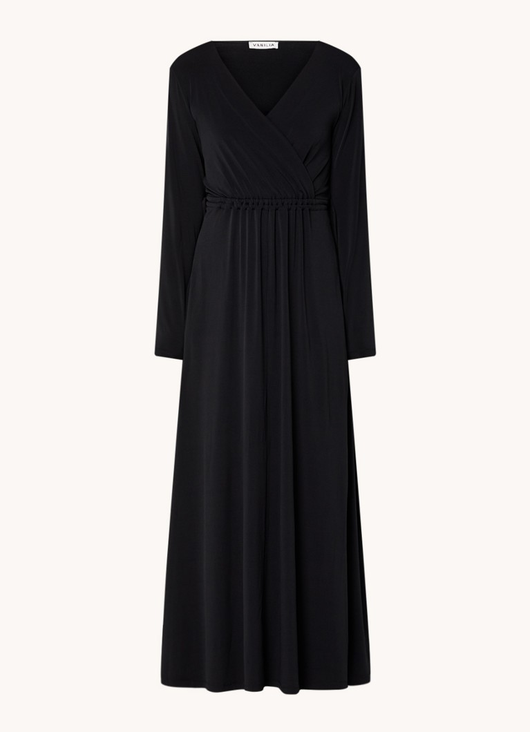 Vanilia Zwarte Maxi Jurk Uni Long Drape Dress online kopen