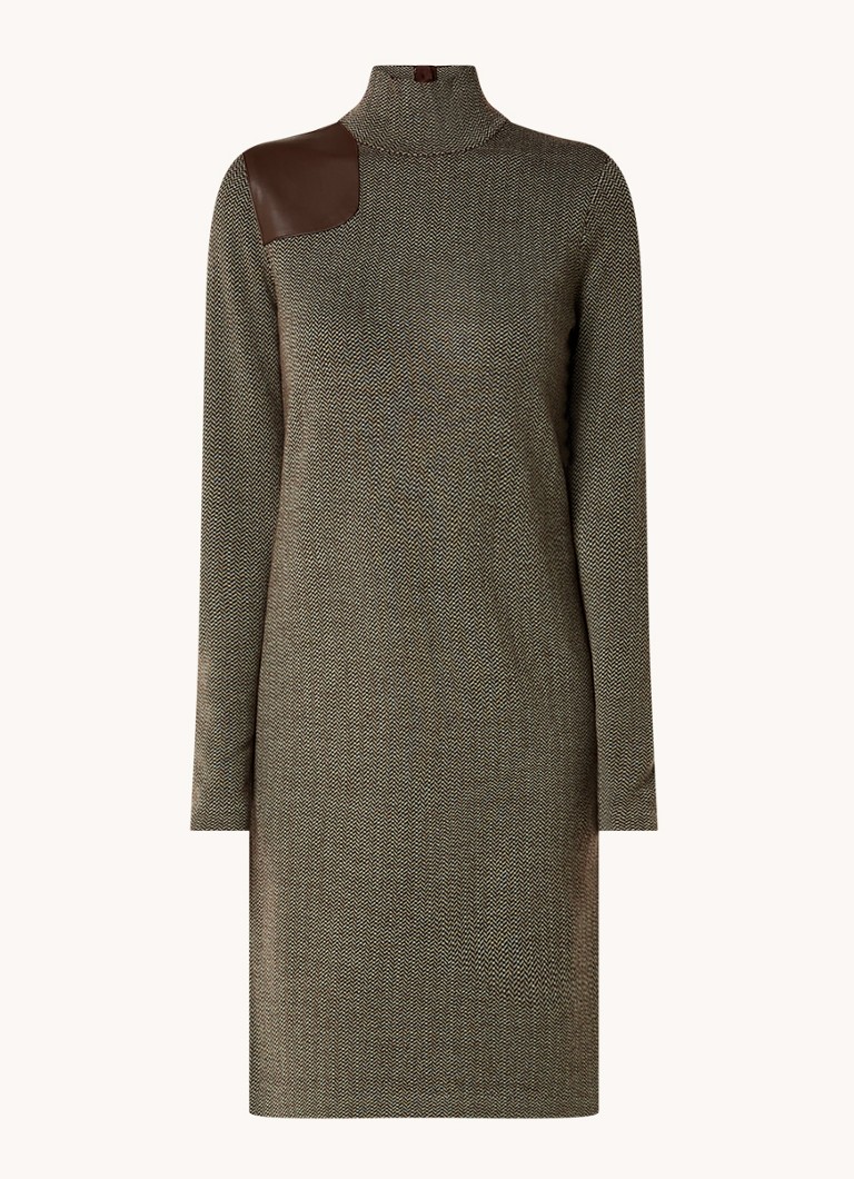 Ralph Lauren Fijngebreide trui-jurk van wol met detail van imitatieleer