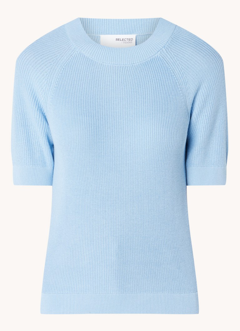 Selected Femme Tops Elinna Shortsleeve Knit Top B Coll Blauw online kopen