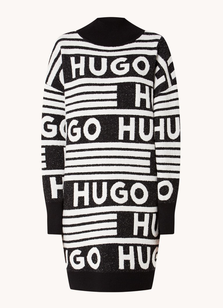 HUGO BOSS Sisminy mini trui jurk in wolblend met ingebreid logo patroon