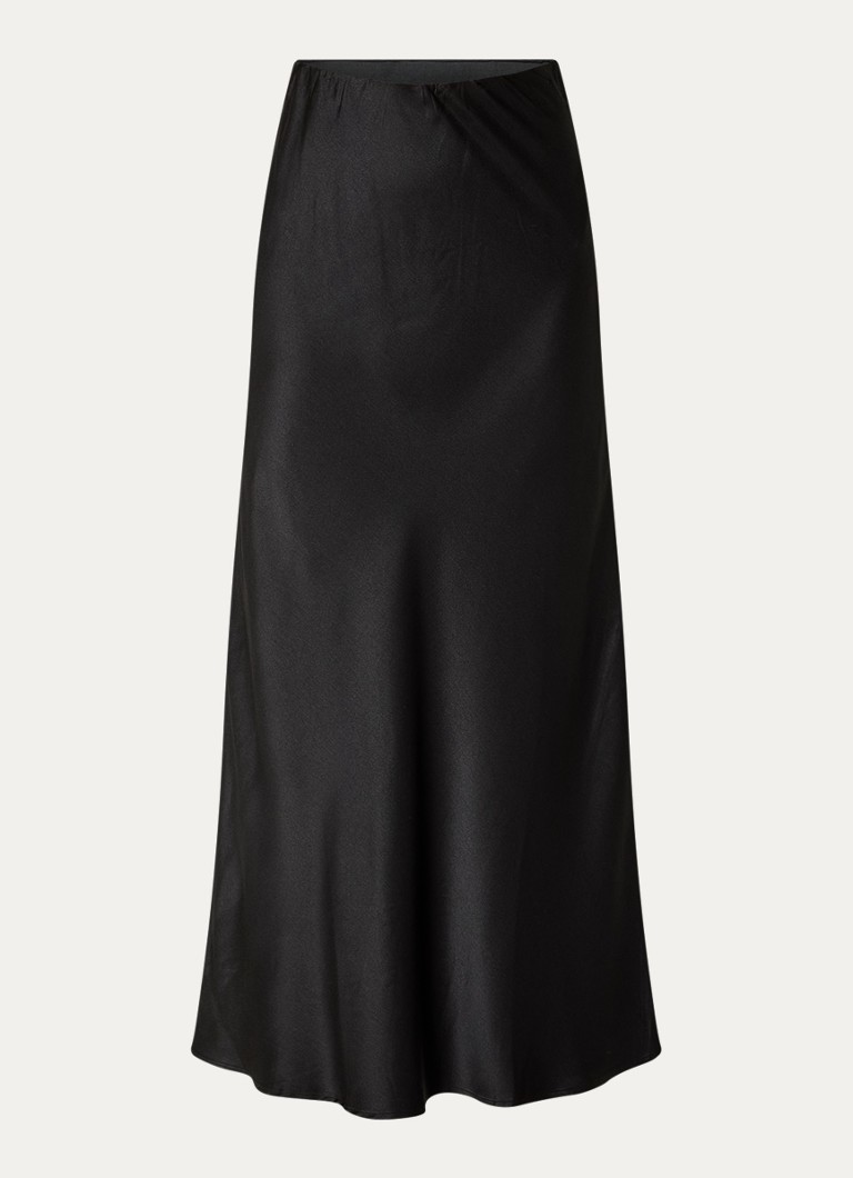 My Essential Wardrobe Dames Estelle maxi rok van satijn in de kleur Zwart, maat: 38
