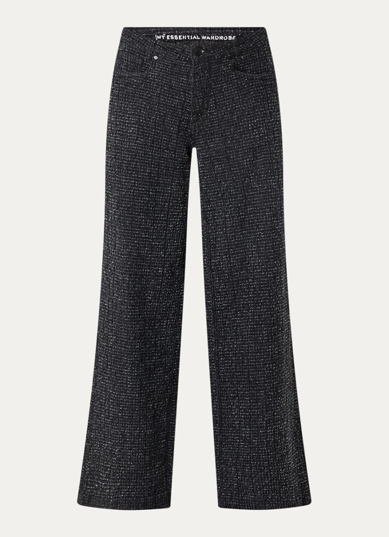 My Essential Wardrobe Dames Amber high waist flared fit broek met structuur in de kleur Zwart, maat: W26/L32
