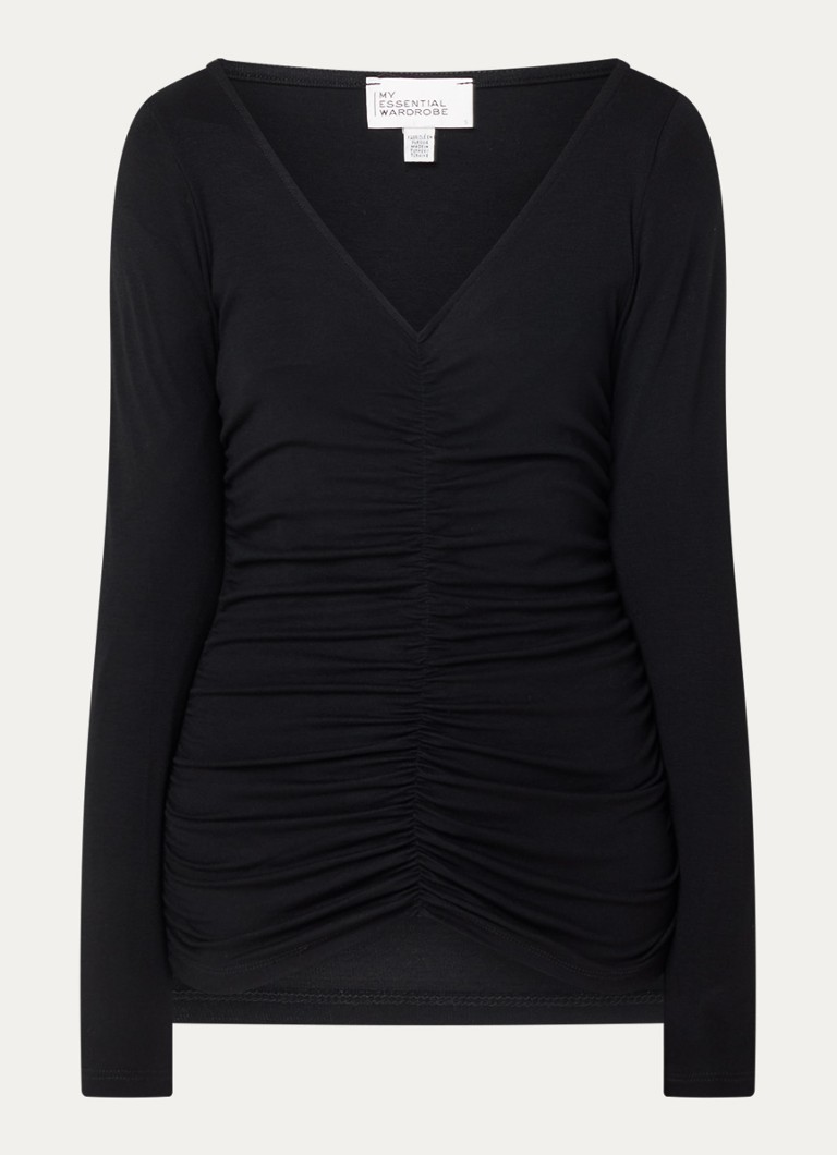 My Essential Wardrobe Dames Giggo top met plooidetail in de kleur Zwart, maat: XL