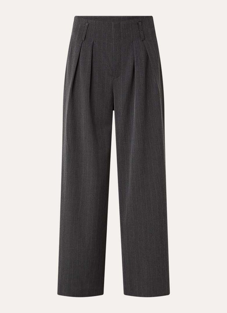 My Essential Wardrobe Dames Luna high waist wide fit pantalon met krijtstreep in de kleur Donkergrijs, maat: 34