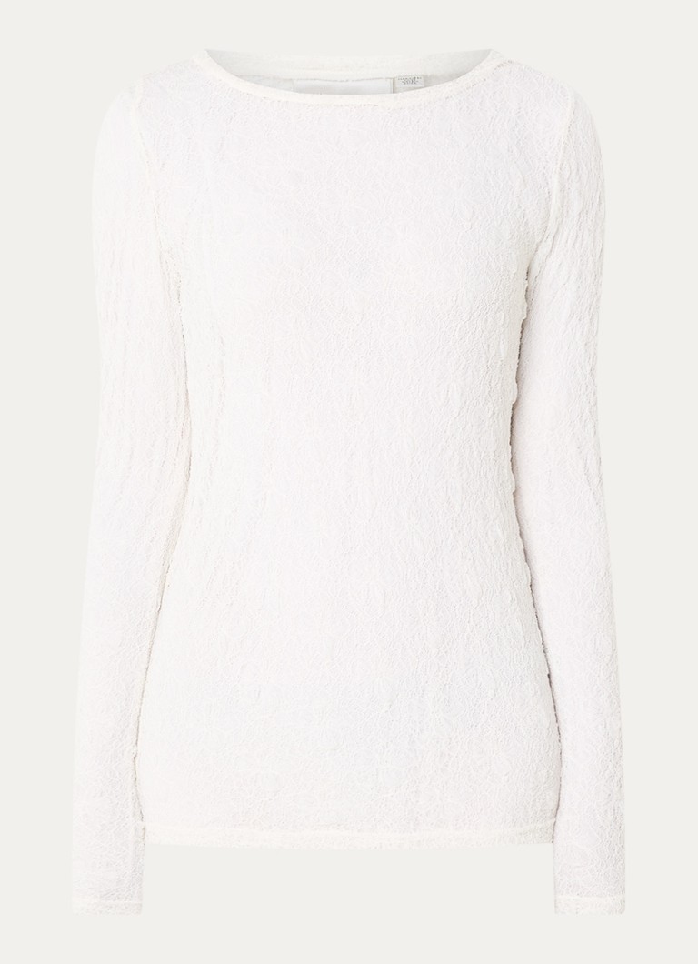 My Essential Wardrobe Dames Rita top met opengewerkt dessin in de kleur Gebroken wit, maat: XS