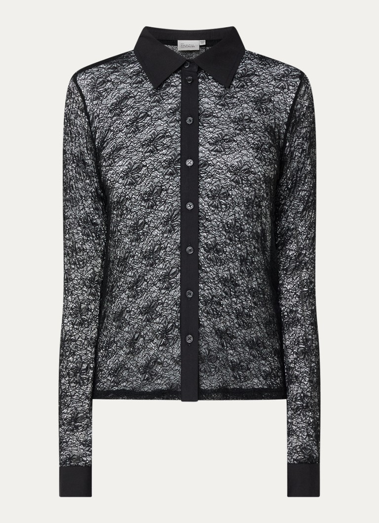 My Essential Wardrobe Dames Rita semi-transparante blouse van kant in de kleur Zwart, maat: S