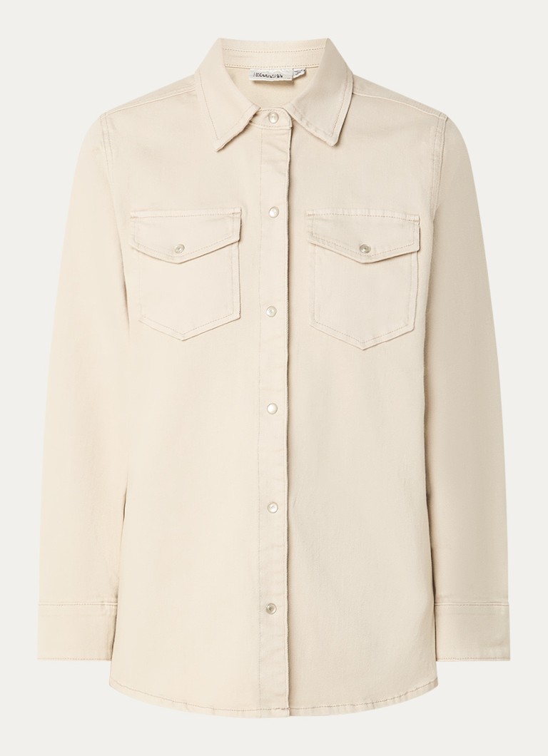 My Essential Wardrobe Dames Dagmar blouse van denim met borstzakken in de kleur Beige, maat: 36