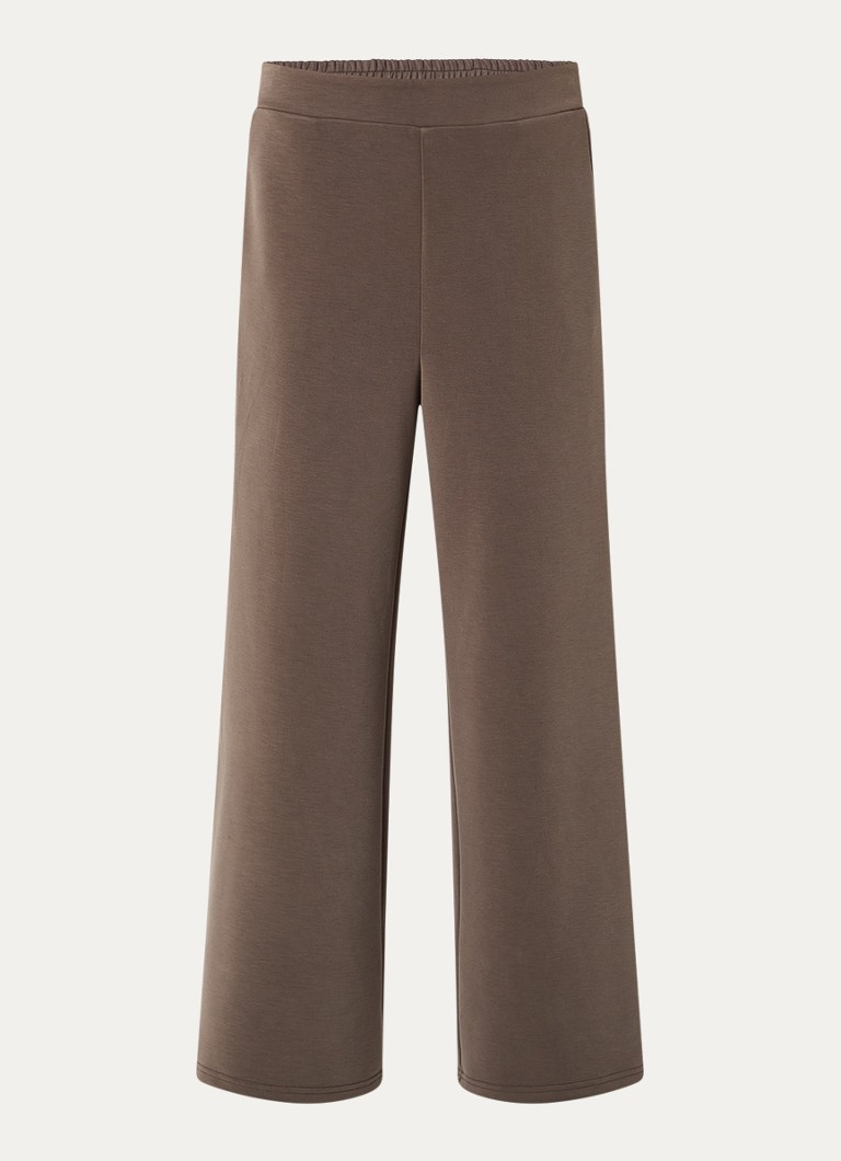 My Essential Wardrobe Dames Helle high waist wide fit broek van travelstof in de kleur Lichtbruin, maat: XL