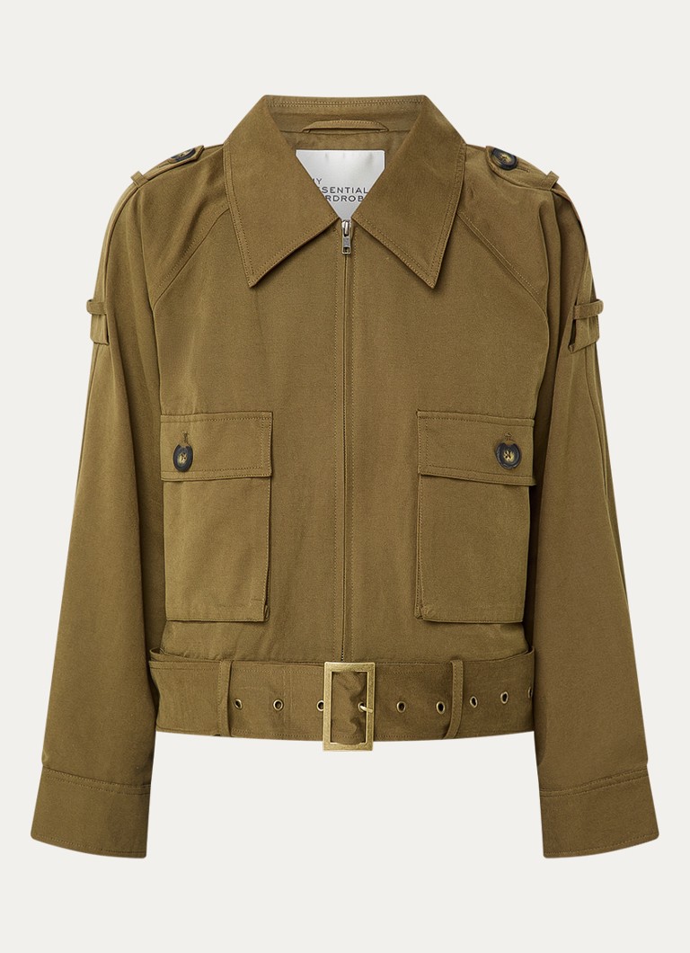 My Essential Wardrobe Dames Lyon trenchcoat met ceintuur en klepzakken in de kleur Legergroen, maat: 40