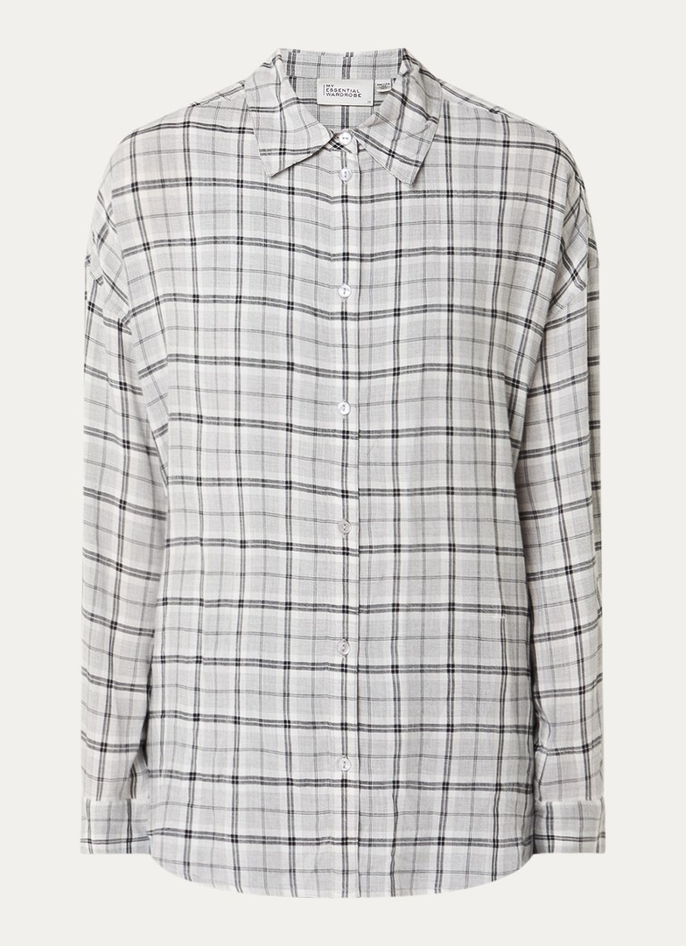 My Essential Wardrobe Dames Iris blouse met ruitdessin in de kleur Lichtgrijs, maat: 40