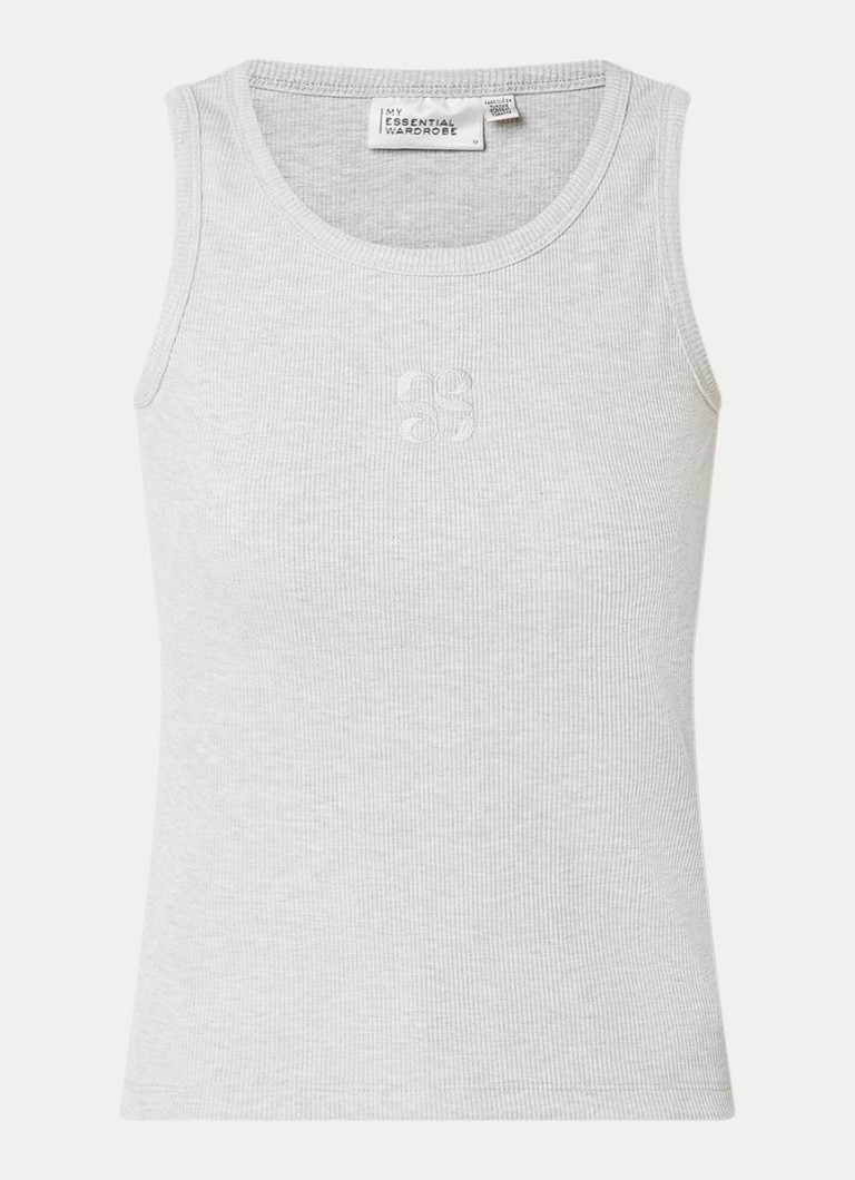 My Essential Wardrobe Dames Mandy tanktop met logoborduring in de kleur Lichtgrijs, maat: L