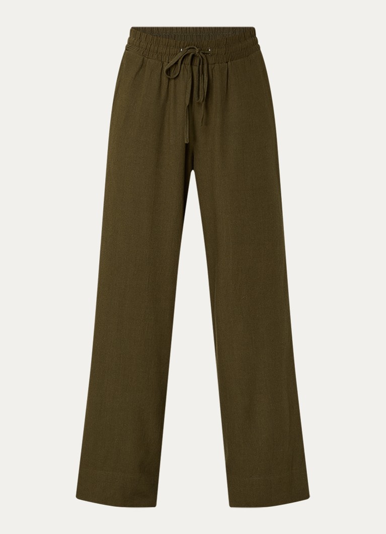 My Essential Wardrobe Dames Dia wide fit pantalon in linnenblend in de kleur Bronsgroen, maat: 42