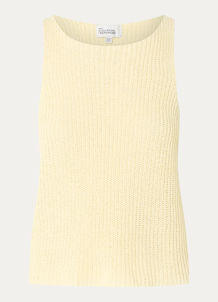 My Essential Wardrobe Dames Diva grofgebreide tanktop in linnenblend in de kleur Lichtgeel, maat: XS