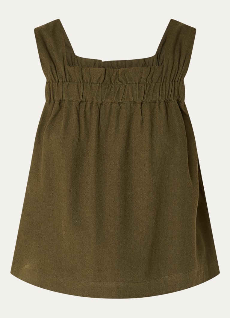 My Essential Wardrobe Dames Dias mouwloze top in linnenblend in de kleur Bronsgroen, maat: 34
