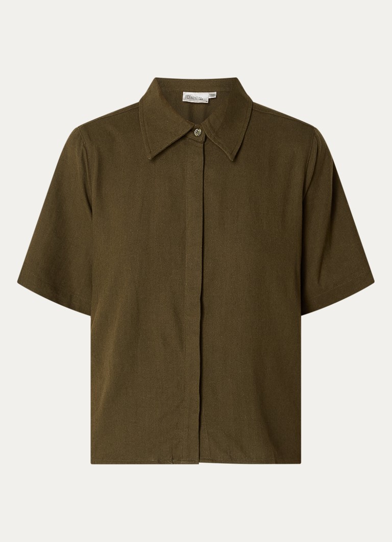 My Essential Wardrobe Dames Dias blouse in linnenblend in de kleur Bronsgroen, maat: 42
