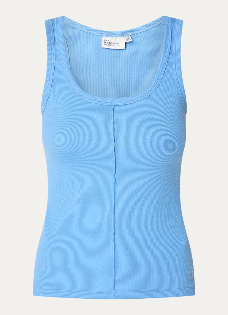 My Essential Wardrobe Dames Tanktop met ribstructuur in de kleur Blauw, maat: XL