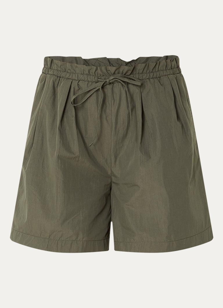 My Essential Wardrobe Dames Mulla high waist straight fit korte broek met steekzakken in de kleur Donkergroen, maat: 42