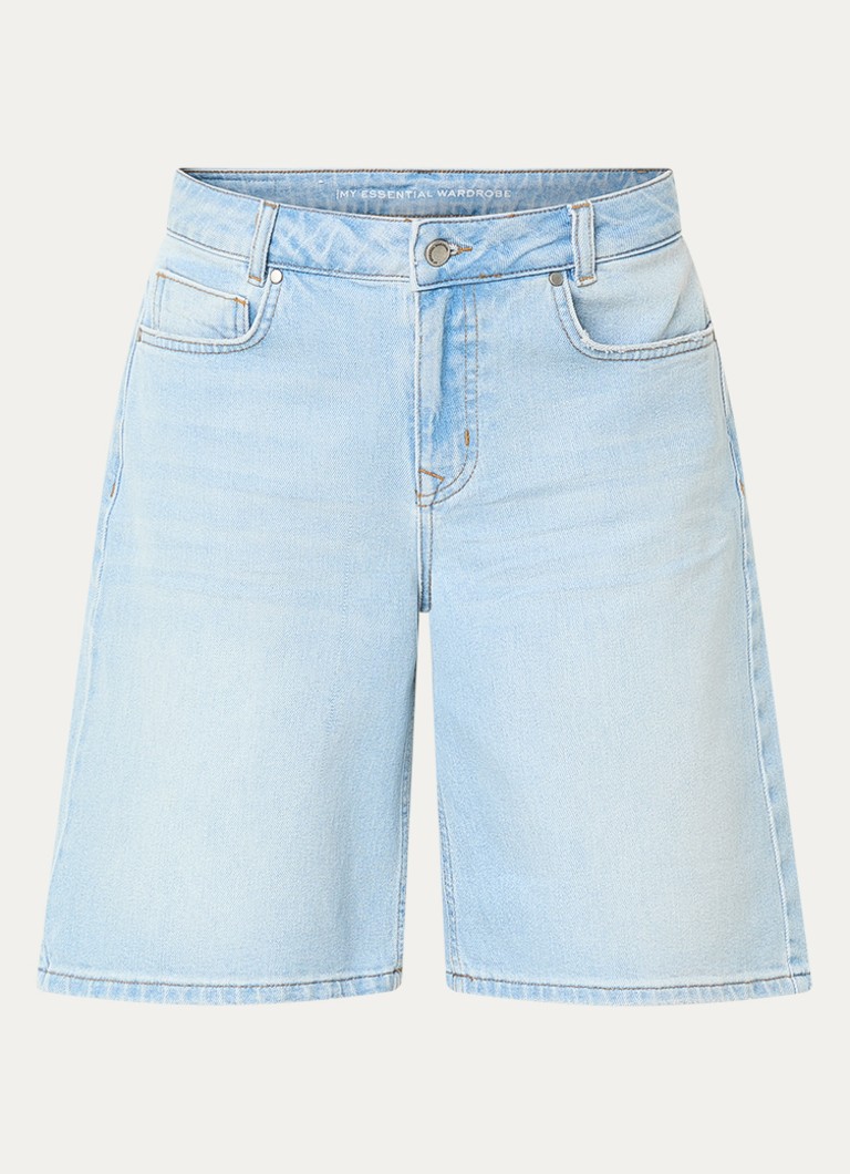 My Essential Wardrobe Dames Zita high waist wide fit korte broek van denim met steekzakken in de kleur Lichtblauw, maat: W 26