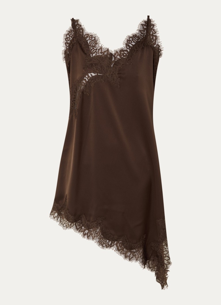 My Essential Wardrobe Dames Brenda mini jurk met details van kant in de kleur Donkerbruin, maat: 40