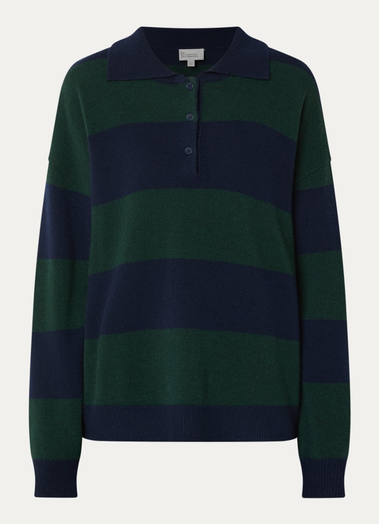 My Essential Wardrobe Dames Jola fijngebreide trui met polokraag en streepprint in de kleur Donkerblauw, maat: L