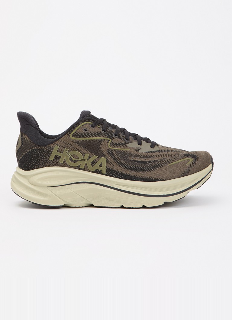 HOKA Heren Clifton 10 sneaker met mesh details in de kleur Mosgroen, maat: 42