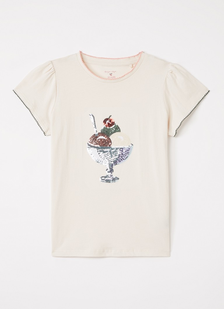 Konges Sløjd Meisjes Famo T-shirt met pailletten in de kleur Gebroken wit, maat: 7Y-8Y=128