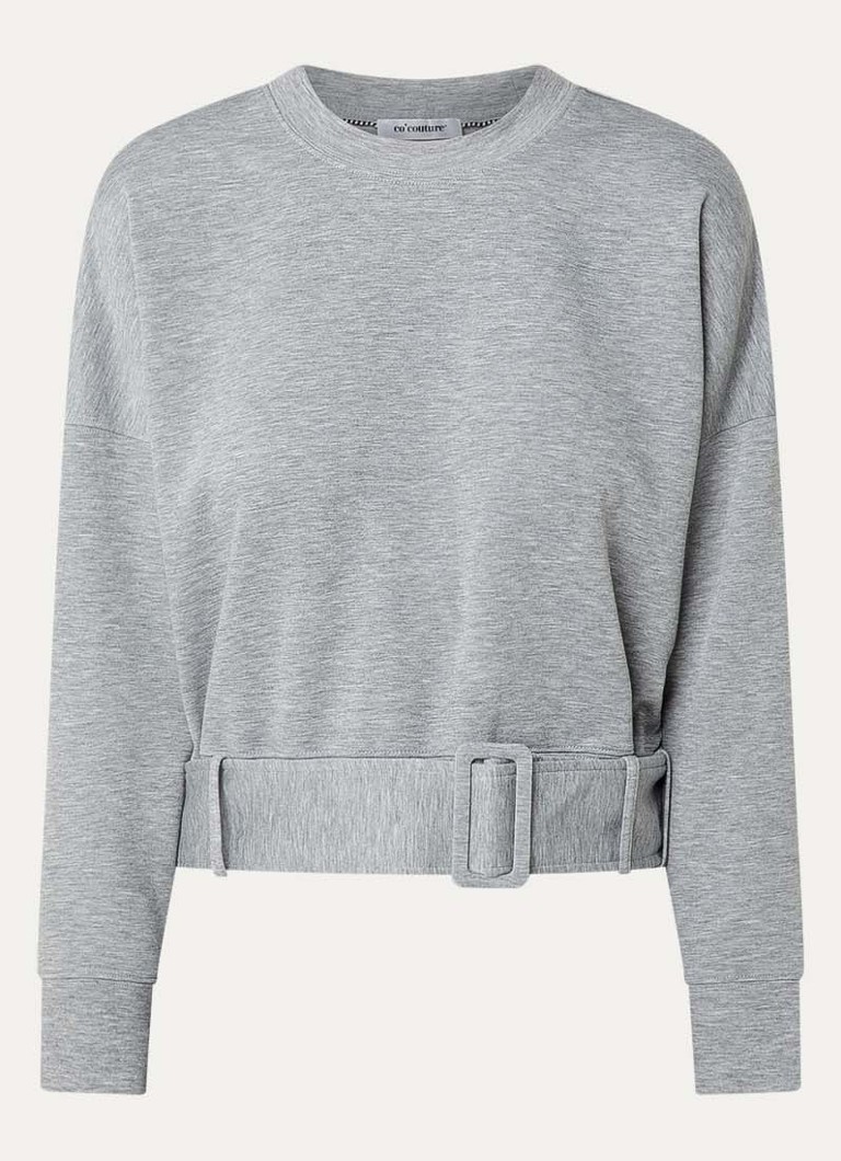 Co'Couture Dames Lance sweater met ceintuur in de kleur Grijsmele, maat: XL