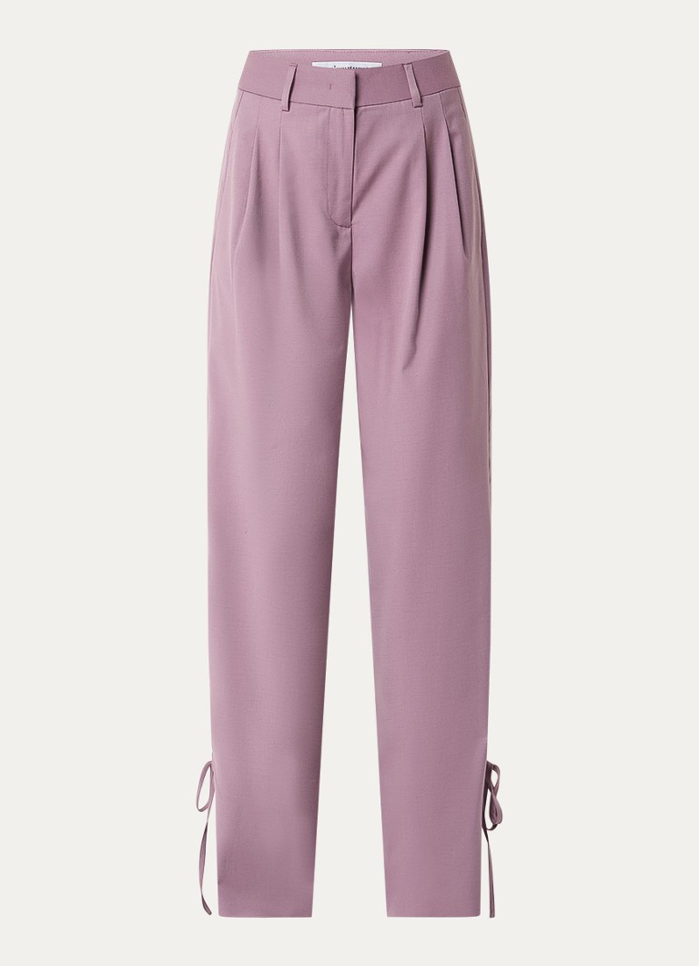 Co'Couture Dames Liam high waist wide fit panatlon in wolblend met gestrikt detail in de kleur Oudroze, maat: XL