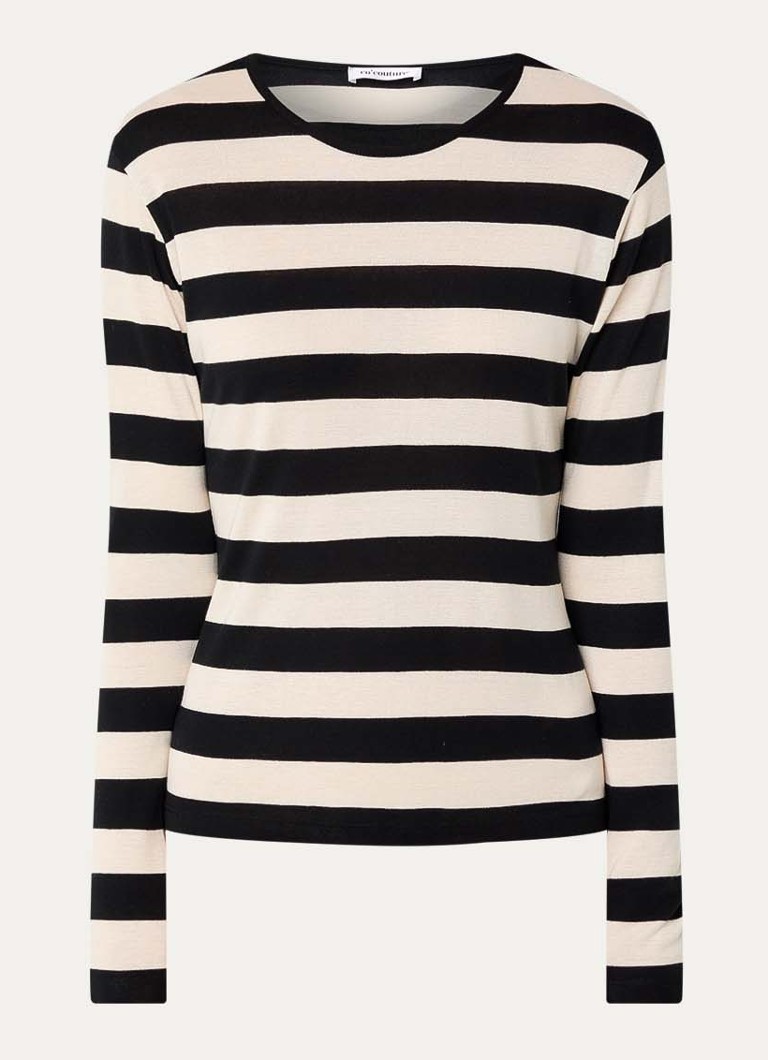 Co'Couture Dames Mason longsleeve met streepprint in de kleur Wit, maat: XS