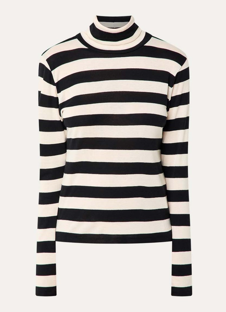 Co'Couture Dames Mason fijngebreide trui met streepprint en col in de kleur Wit, maat: XL