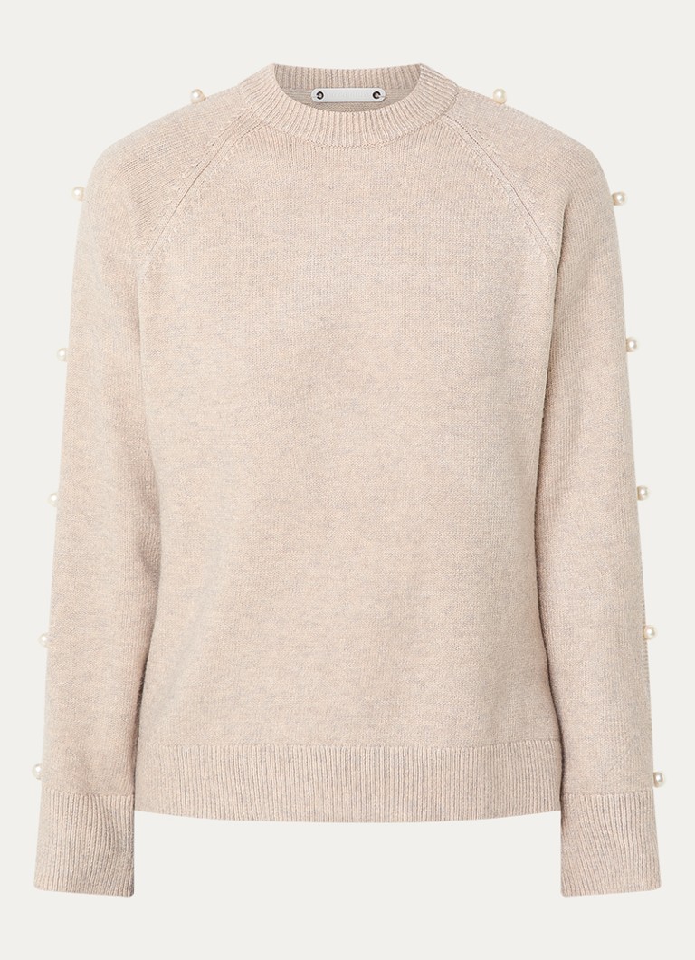 Co'Couture Dames Rowance fijngebreide trui met imitatieparels in de kleur Beige, maat: M