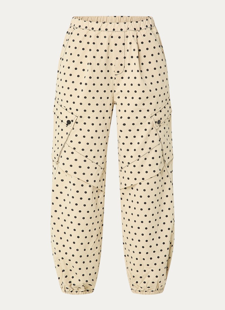 Co'Couture Dames Diddi high waist tapered fit cargobroek met stippenprint in de kleur Beige, maat: XS