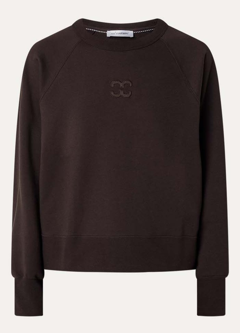 Co'Couture Dames Eris sweater met logoborduring in de kleur Donkerbruin, maat: L