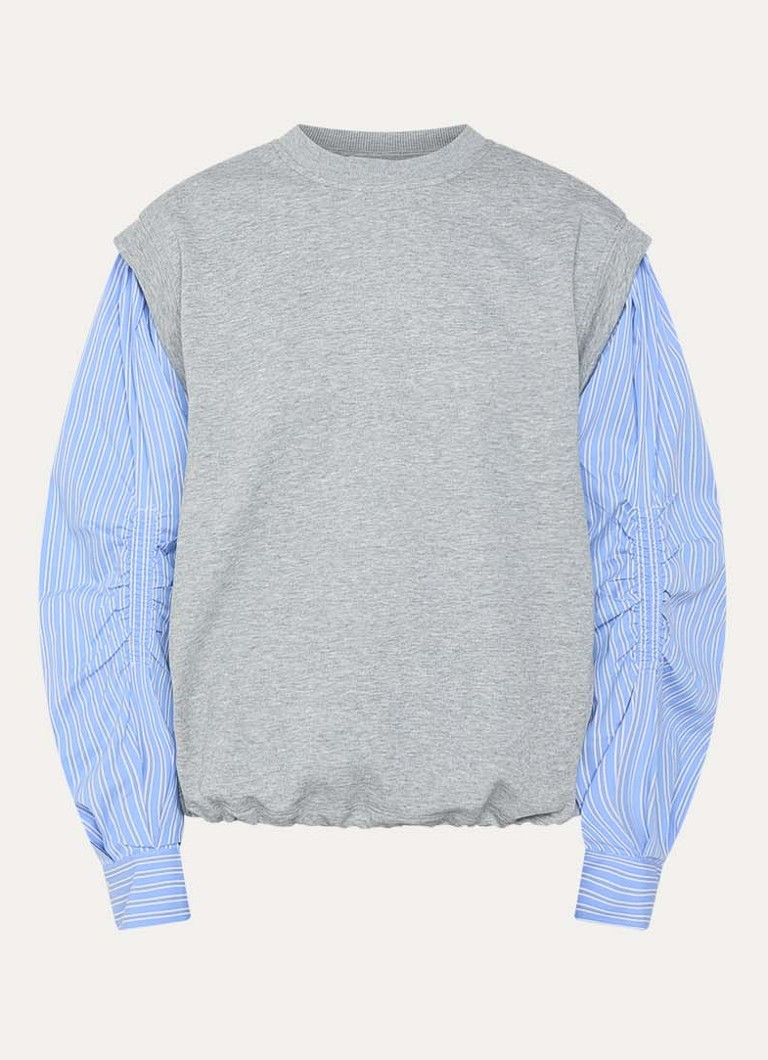 Co'Couture Dames Sabina sweater met ballonmouw en streepprint in de kleur Grijs, maat: L