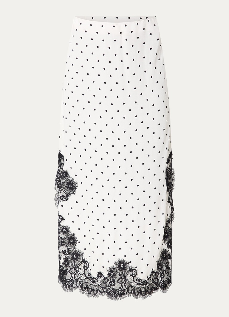 Co'Couture Dames Amelli high waist midi rok met details van kant in de kleur Gebroken wit, maat: S