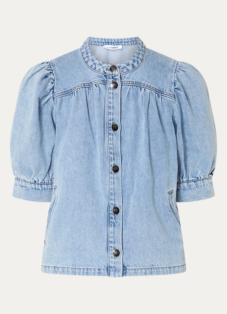 Co'Couture Dames AsjaCC blouse van denim met pofmouw in de kleur Lichtblauw, maat: XL