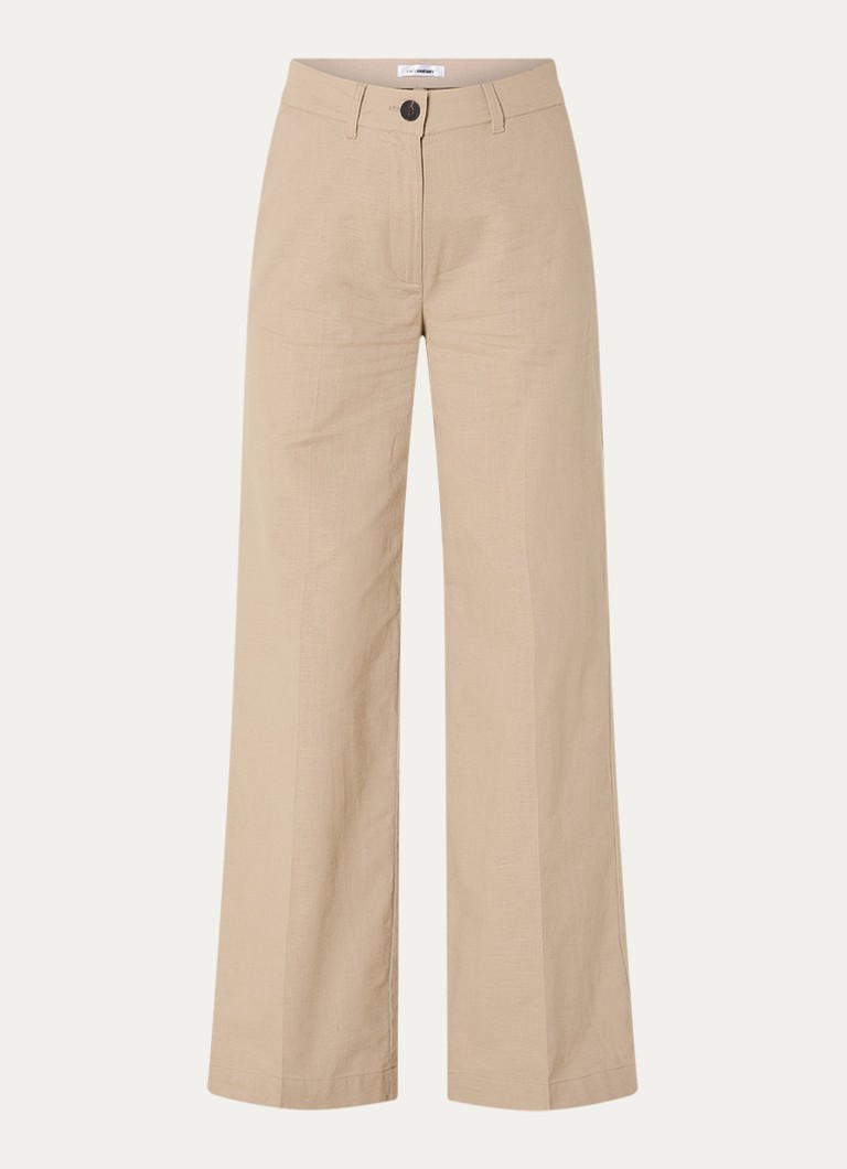Co'Couture Dames LeilaCC LL high waist wide fit pantalon in linnenblend in de kleur Beige, maat: S