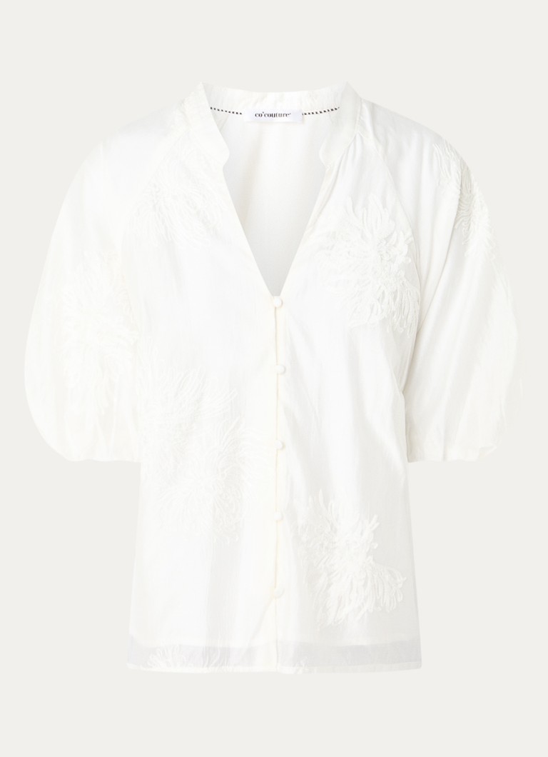 Co'Couture Dames NeaCC blouse met ballonmouw en borduring in de kleur Wit, maat: M
